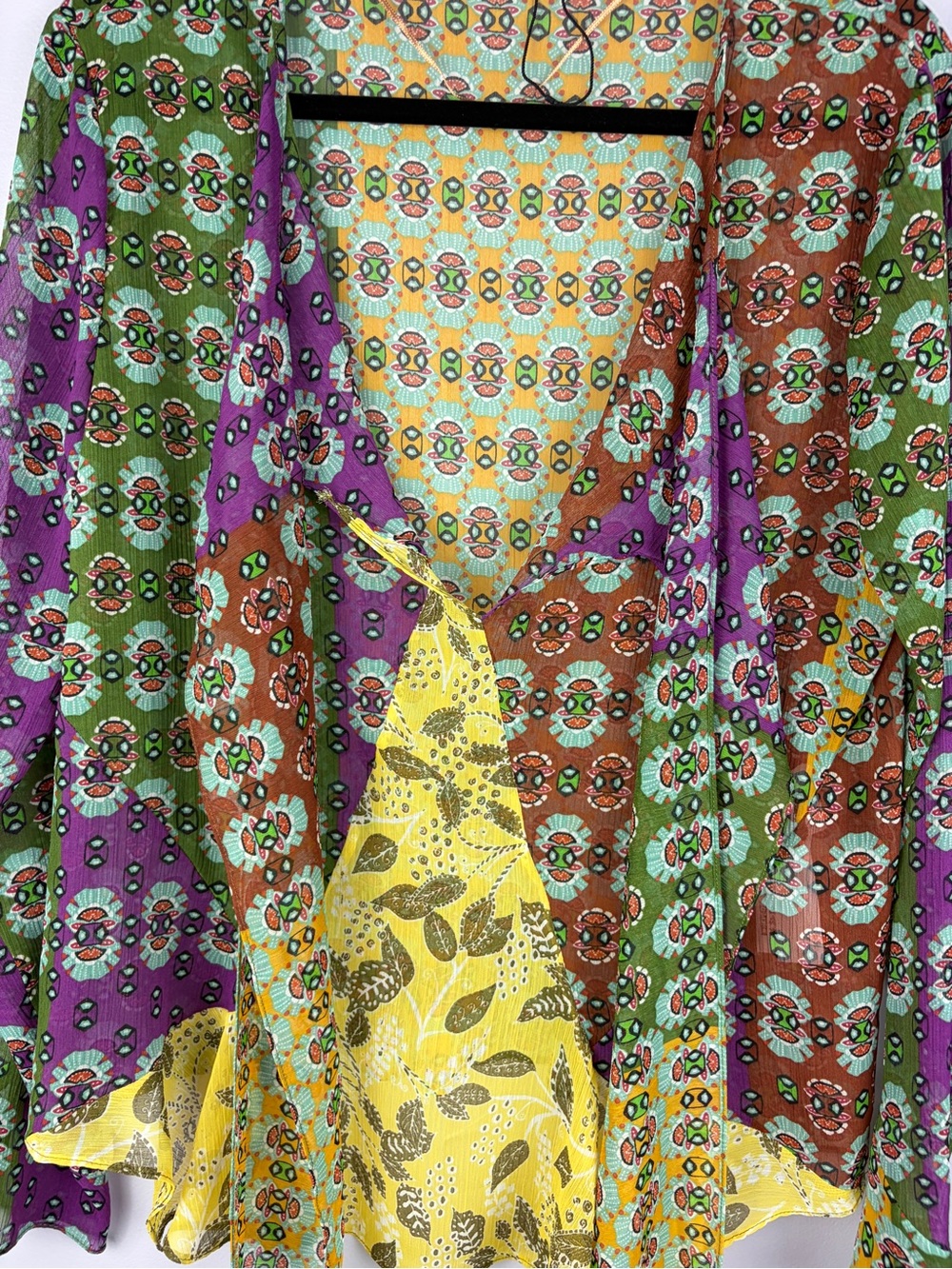 Zara Patchwork Boho Print Tie Front Ruffle Blouse Multicolor Large - Picture 12 of 15